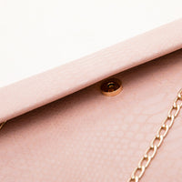 Pink Faux Croc Envelop Crossbody Clutch Purse with Detachable Chain