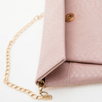 Pink Faux Croc Envelop Crossbody Clutch Purse with Detachable Chain