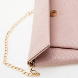 Pink Faux Croc Envelop Crossbody Clutch Purse with Detachable Chain