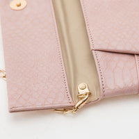 Pink Faux Croc Envelop Crossbody Clutch Purse with Detachable Chain