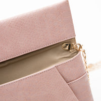 Pink Faux Croc Envelop Crossbody Clutch Purse with Detachable Chain