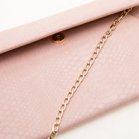 Pink Faux Croc Envelop Crossbody Clutch Purse with Detachable Chain