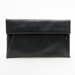 Black Faux Croc Envelop Crossbody Clutch Purse with Detachable Chain